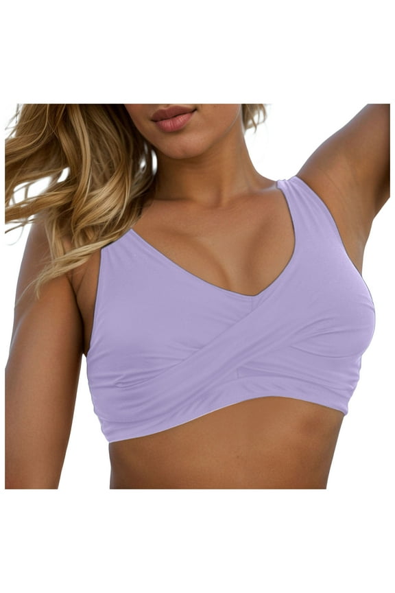 Women Sports Bra Bikini Tops Scoop Neck Bathing Suits Top Padded Swim Crop Tops Only Purple,XXL