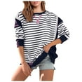 thumbnail image 1 of Siilsaa Women Striped Oversized Sweatshirt Long Sleeve Crewneck Hoodies Shirts 2096 Fall Pullover Top Trendy Preppy Clothes BU1,M, 1 of 3