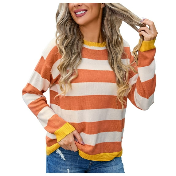 Siilsaa Women Sweaters Oversized Crewneck Long Sleeve Fuzzy Knit Casual Chunky Warm 2024 Fall Pullover Sweaters Top Trendy Outfits Orange,M