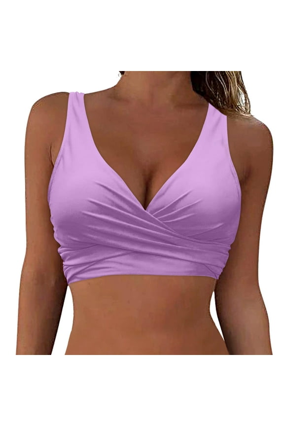 Women Swim Top String Bikini Tops for Women Bathing Suit Swim Tops Sexy Bikini Top Purple,XL