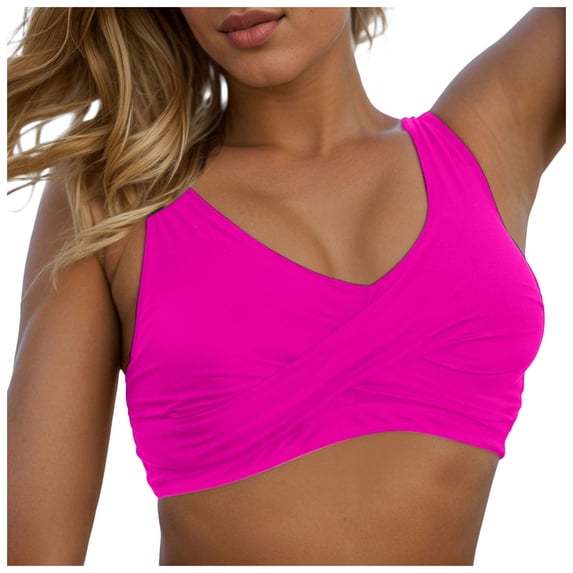 Siilsaa Women Swim Top Women's Bikini Top String Push Up Padded Sexy Swimsuit Bathing Suits Top Hot Pink,M