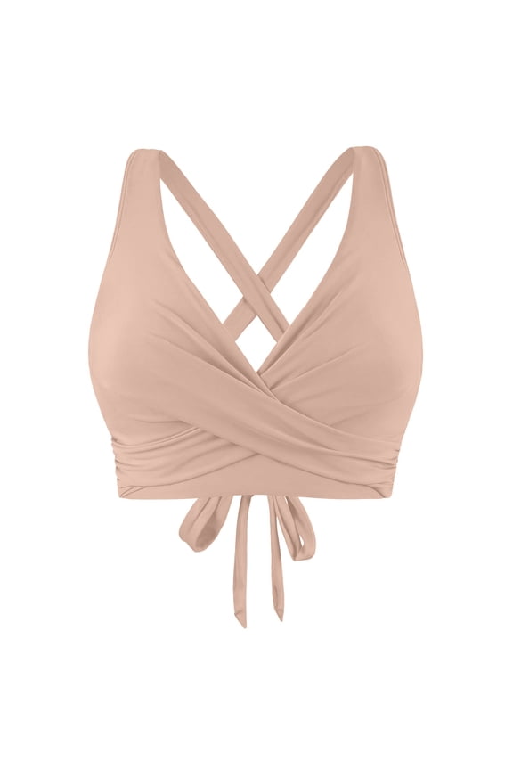 Women Swim Top Womens Bikini Top Adjustable Thin Straps Bathing Suit Tops Padded Swimsuit Tops Khaki,M