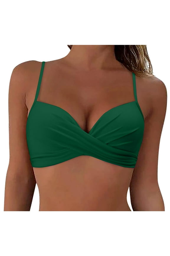 Push Up Bathing Suits for Women Women's Cut Out Tie Knot Halter Swimwear Bikini Top Green,XXL