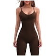 thumbnail image 1 of Siilsaa Women Workout Seamless Jumpsuit Yoga Ribbed Bodycon One Piece Spaghetti Strap Shorts Romper Coffee,L, 1 of 5