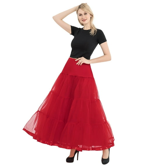 Siilsaa Women's Ankle Length Petticoats Wedding Slips Plus Size Red,One Size