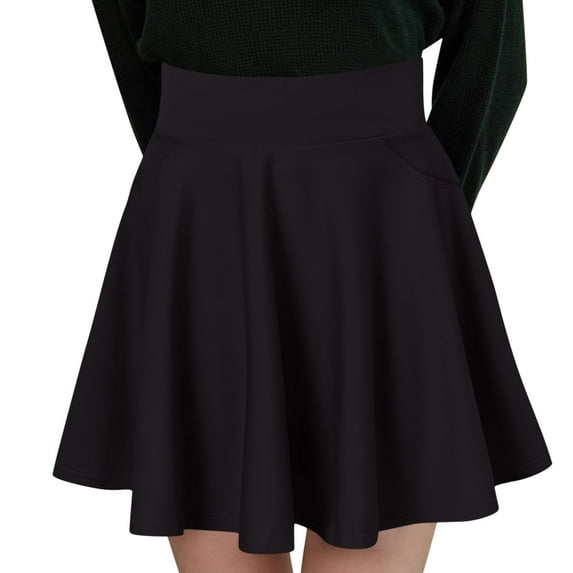Siilsaa Women's Basic Versatile Stretchy Flared Casual Mini Skater Skirt Black,S