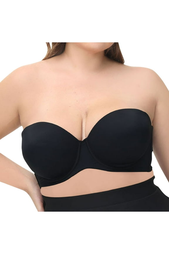 Women's Underwire Contour Multiway Full Coverage Strapless Bra Plus Size Black,5XL