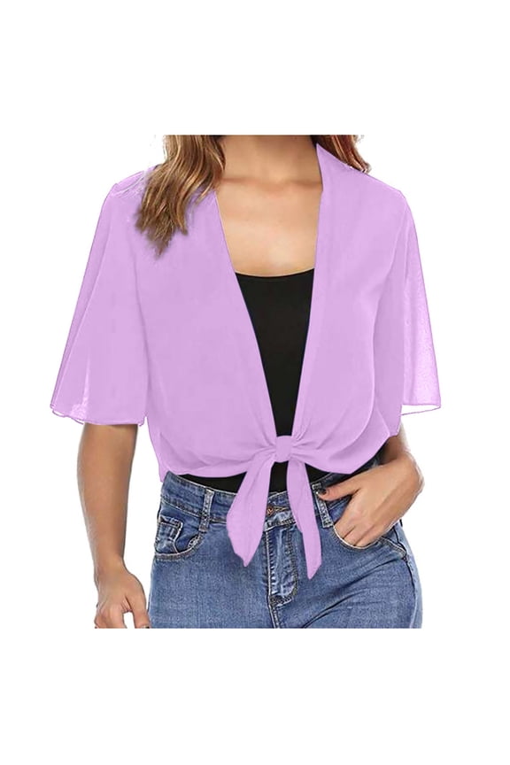 Women's Cardigans 2024 Knit Cardigan Sweaters Long Sleeve Open Front Button Down Crew Neck Tweed Cropped Jackets Purple,2XL