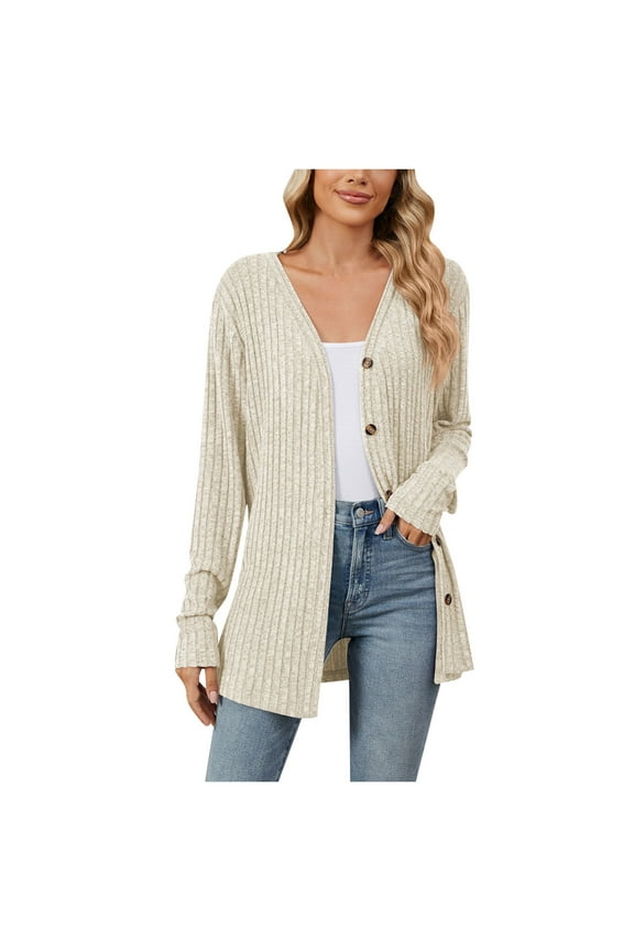 Women's Cardigans Lightweight Open Front Knit Cardigan Sweater Long Sleeve with Pocket Beige,M