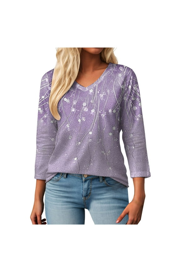 Women's Casual Boat Neck and V-Neck 3/4 Sleeve Draped Dolman Top with Side Shirring Shirt Light Purple,XXXXXL