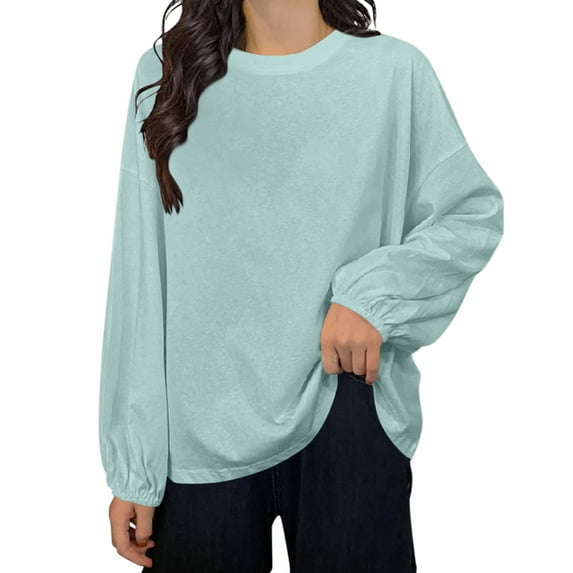 Siilsaa Women's Crewneck Sweatshirt with High-Low Hem Blue,M