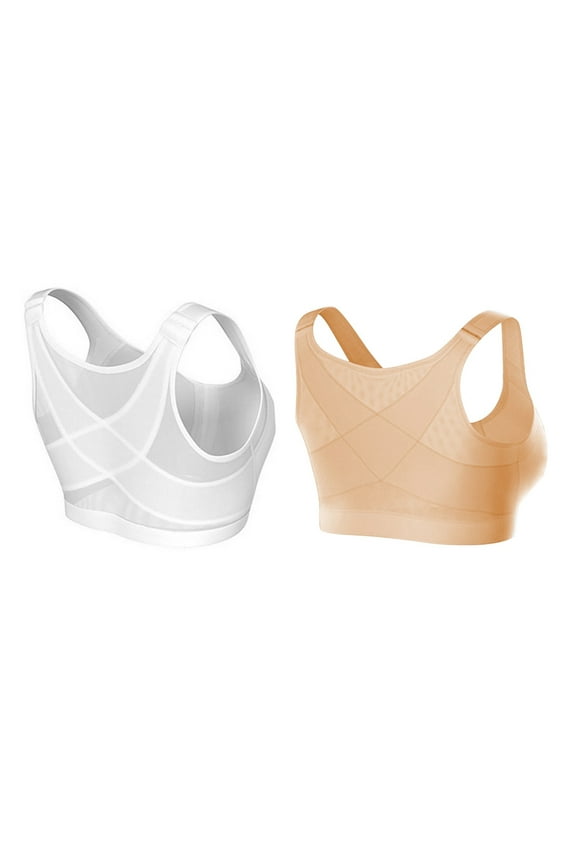 Women's Front Closure Posture Wireless Back Support Full Coverage Bra Multicolor,3XL