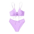 thumbnail image 1 of Siilsaa Women's High Cut String Triangle Bikini Set Swimsuits Sexy Bathing Suits 24 Piece Purple,S, 1 of 5