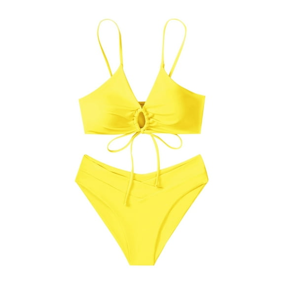 Siilsaa Women's High Cut String Triangle Bikini Set Swimsuits Sexy Bathing Suits 36 Piece Yellow,S