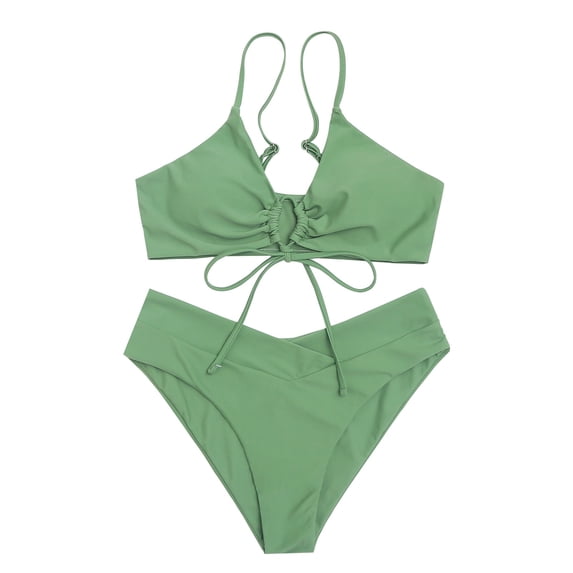Siilsaa Women's High Cut String Triangle Bikini Set Swimsuits Sexy Bathing Suits 6 Piece Green,L
