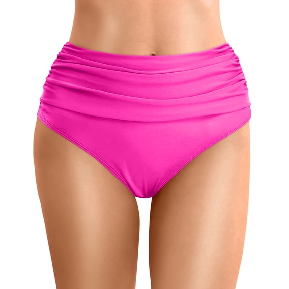 Siilsaa Women's High Waisted Bikini Bottom Tummy Control Ruched Bathing Suit Swim Bottom Hot Pink,2XL