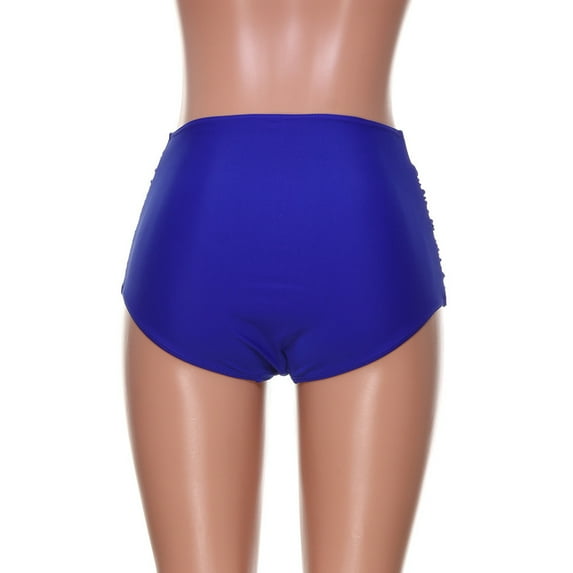 Siilsaa Women's High Waisted Swim Bottom Ruched Bikini Tankini Swimsuit Briefs Blue,L