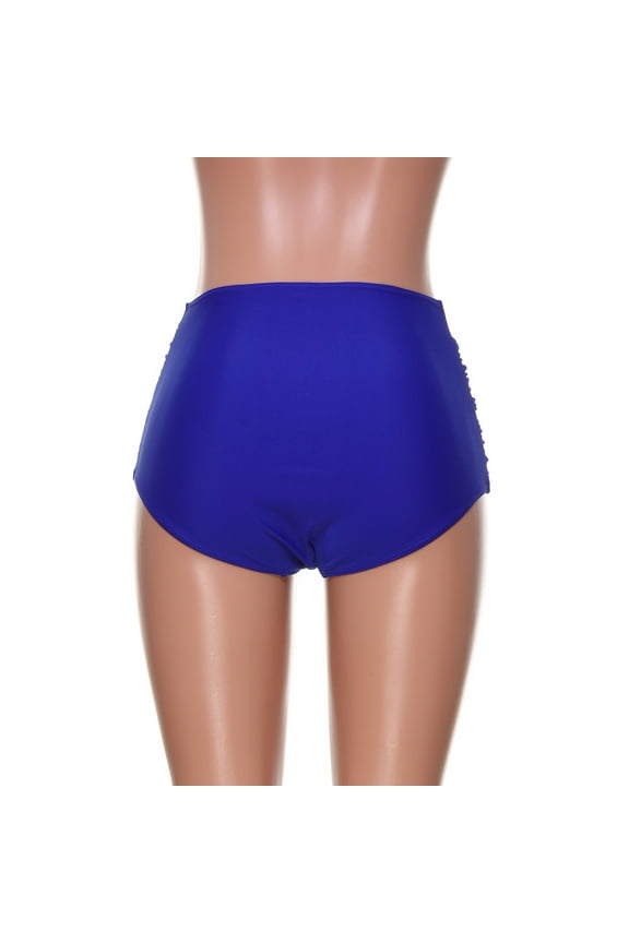 Women's High Waisted Swim Bottom Ruched Bikini Tankini Swimsuit Briefs Blue,L