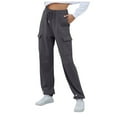 thumbnail image 1 of Siilsaa Women's High Waisted Workwear Sports Pants Casual Bottom Jogging Pants Loose Drawstring Tapered Trousers With Pockets Z02-Dark Gray,XXL, 1 of 1