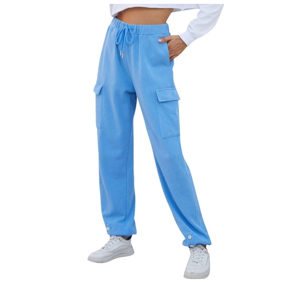 Siilsaa Women's High Waisted Workwear Sports Pants Casual Bottom Jogging Pants Loose Drawstring Tapered Trousers With Pockets Z02-Sky Blue,XL