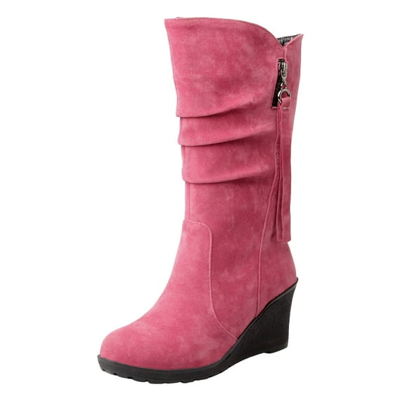 Siilsaa Women's Knee High Boots Fashion Block Heel Warm Winter Boots Red,6.5