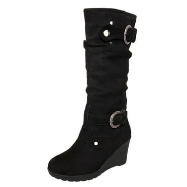 Siilsaa Women's Knee High Pull On Fall Weather Winter Boots Black,5.5