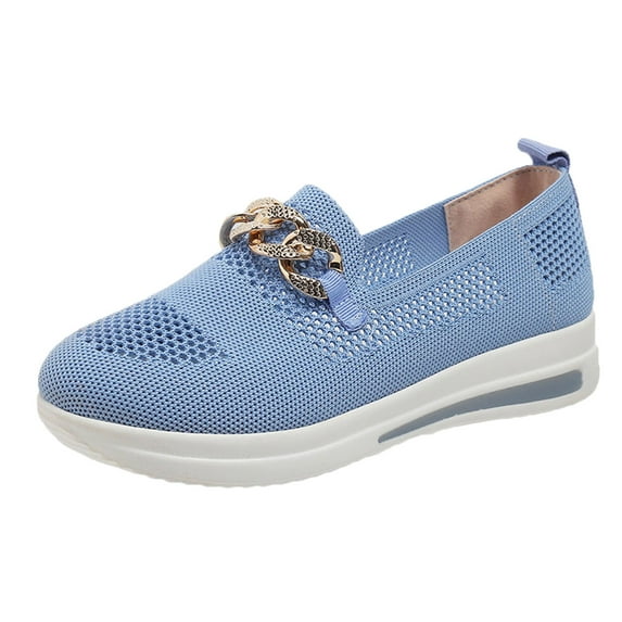 Siilsaa Women's Mesh Slip On Walking Shoes Fashion Breathable Spakle Glitter Sneaker(Sky Blue,7)