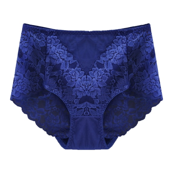 Siilsaa Women's Mid High Waist Sexy Lace Panties Seamless Brief Briefs High Waist Thong Panties Blue,XL