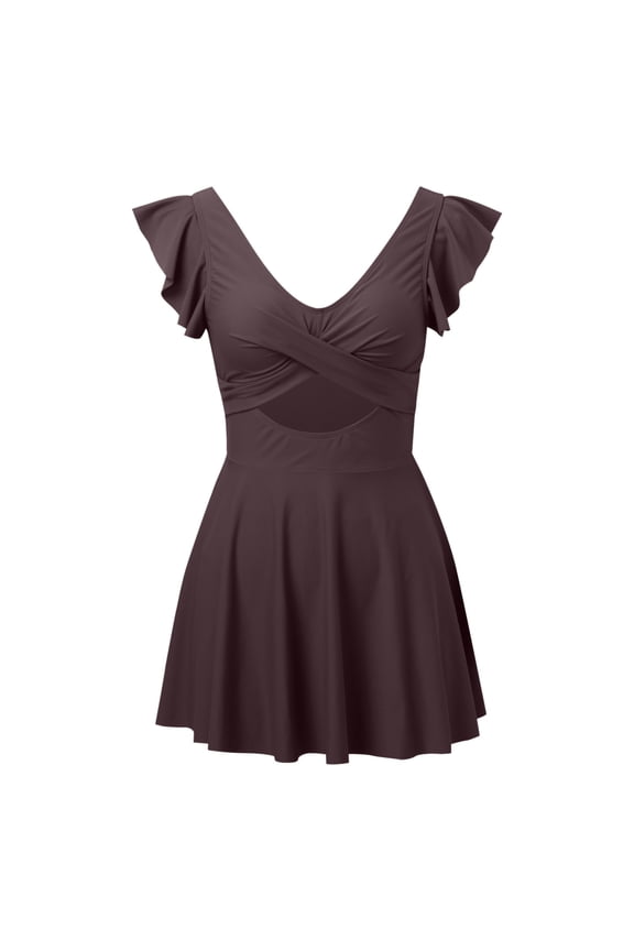 Women's One Piece Swimsuit Ruffle Cutout Swimdress Tummy Control V Neck Wrap Swimwear D,XL