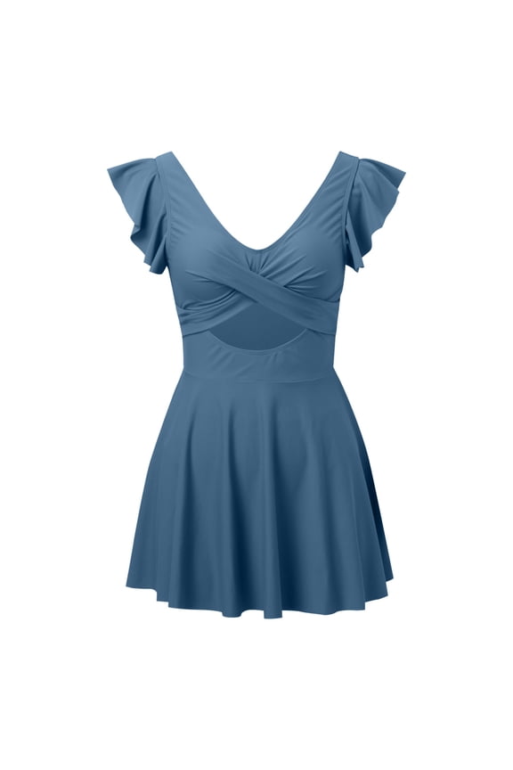 Women's One Piece Swimsuit Ruffle Cutout Swimdress Tummy Control V Neck Wrap Swimwear H,M