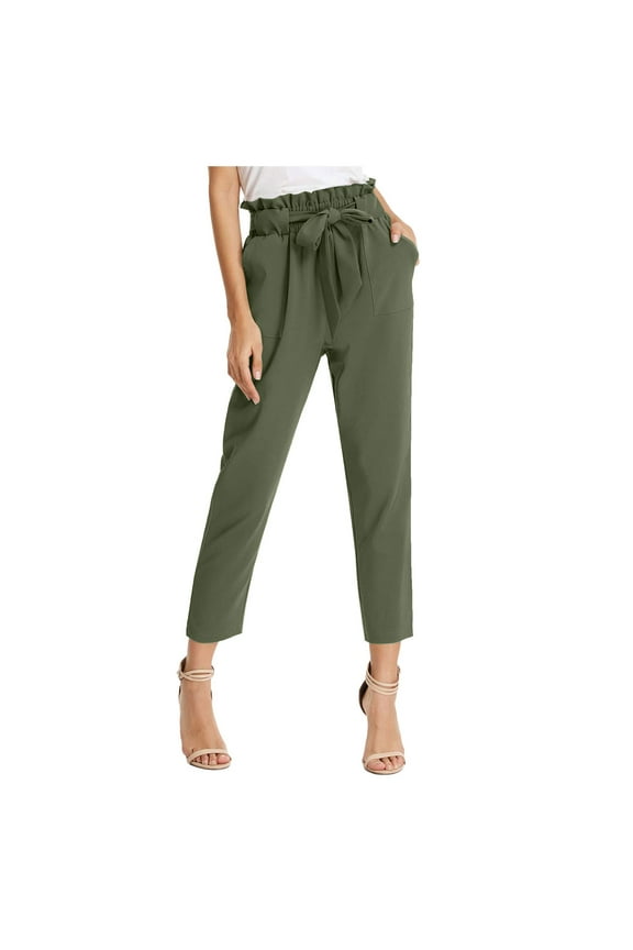 Women's Pants Elastic High Waist Belted Casual Pencil Dressy Paper Bag Pants with Pocket AG,2XL