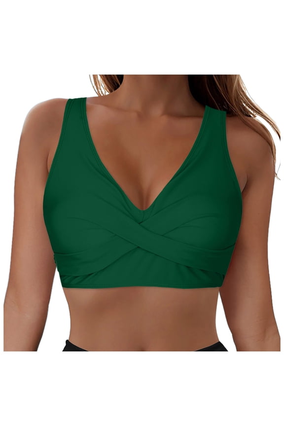 Women's Retro Plaid Pattern Polka Dot Halter Molded Soft Pads Vintage Bikini Swimsuits Tops Green,M