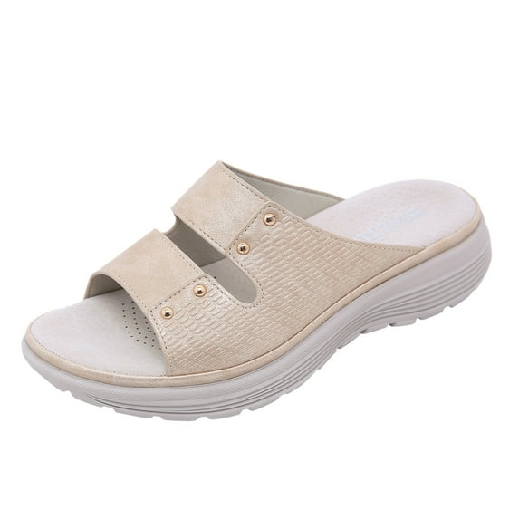 Siilsaa Women's Sandals Women's Platform Sandals with Arch Support, Comfortable Summer Beach Sandals with Adjustable Buckle Beige,9