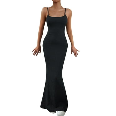 Siilsaa Women's Sexy Lounge Slip Long Dress Elegant Sleeveless Backless Ribbed Bodycon Maxi Dresses Grey,S