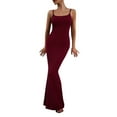 thumbnail image 1 of Siilsaa Women's Sexy Lounge Slip Long Dress Elegant Sleeveless Backless Ribbed Bodycon Maxi Dresses Red,M, 1 of 4