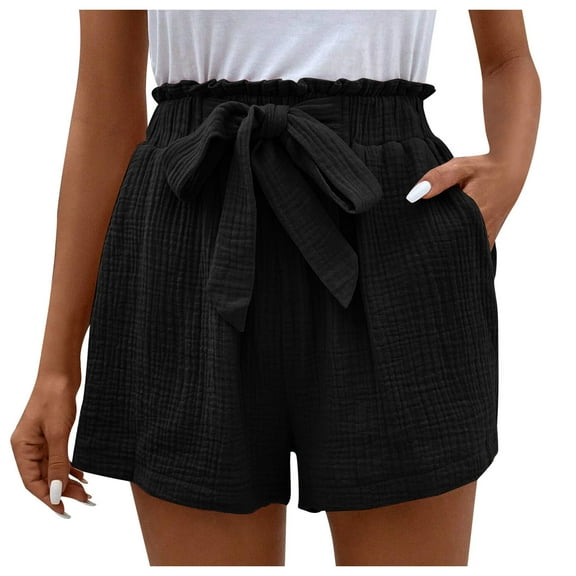 Siilsaa Women's Shorts Women's Summer Shorts Loose-Fit Elastic Waist Cosy Shorts Casual Beach Shorts with Pockets Black,XL