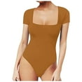 thumbnail image 1 of Siilsaa Women's Square Neck Bodysuit Short Sleeve Shirt Tops Gold,L, 1 of 5