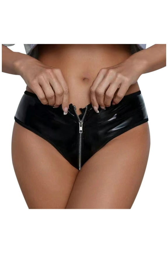 Women's Stylish Sexy Zipper Solid Color Bright Face Skinny Briefs Leggings for Women Lift Pack Black,S