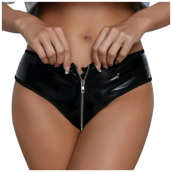 Siilsaa Women's Stylish Sexy Zipper Solid Color Bright Face Skinny Briefs Leggings for Women Lift Pack Black,XL