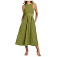 thumbnail image 1 of Siilsaa Women's Summer Casual Sleeveless Midi Sundress Patchwork Knit High Neck Tank Top Racerback Flowy Dresses Pockets Green,L, 1 of 5