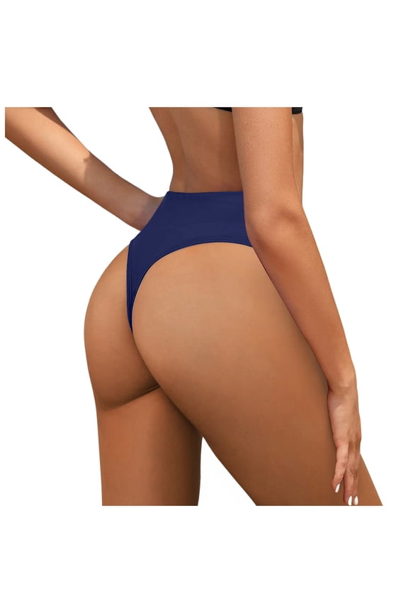 Women's Thong Rave Bottoms High Waisted High Cut Bikini Bottoms Navy,XL