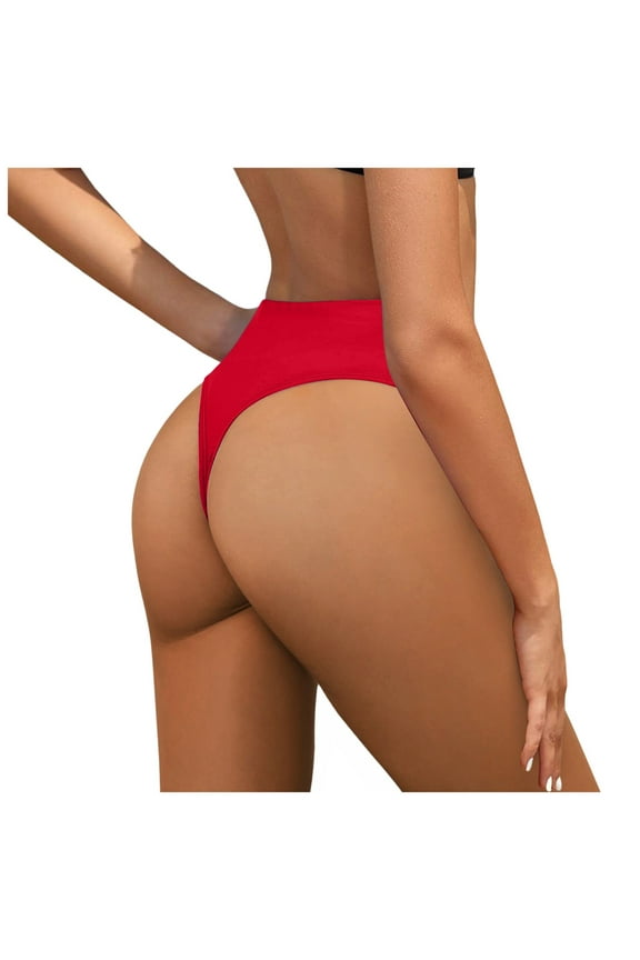Women's Thong Rave Bottoms High Waisted High Cut Bikini Bottoms Red,XL