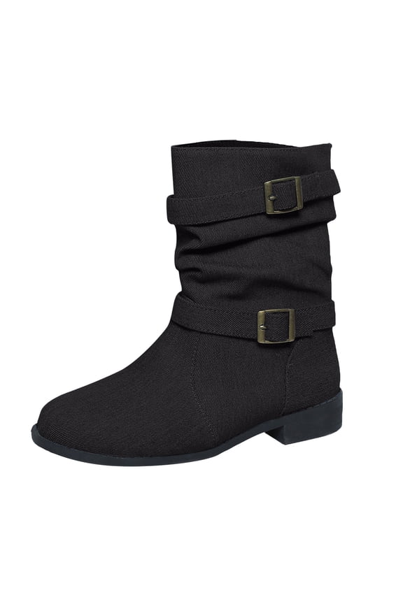 Women's Tie Knot Chelsea Pump Ankle Boots Closed Toe Stacked Heel Booties Shoes Black,9