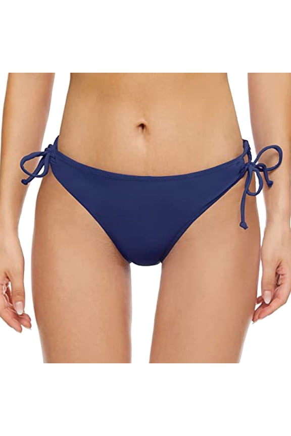 Women's Tie Side Bikini Bottoms Mid Rise String Bathing Suits Bottom Navy,S