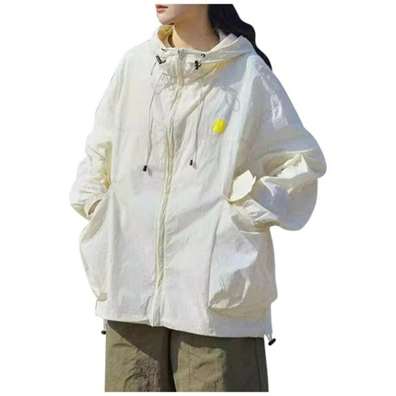 Siilsaa Women's Trench Coats Long Hooded Jacket Outdoor Windbreaker Beige,M