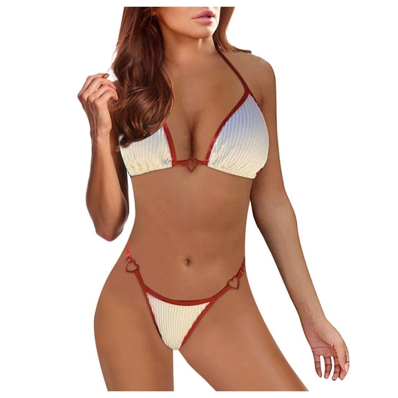 Siilsaa Women's Triangle Thong Bikini Set Sexy String Brazillian Two Piece Swimsuit Cute Bathing Suit Red,S