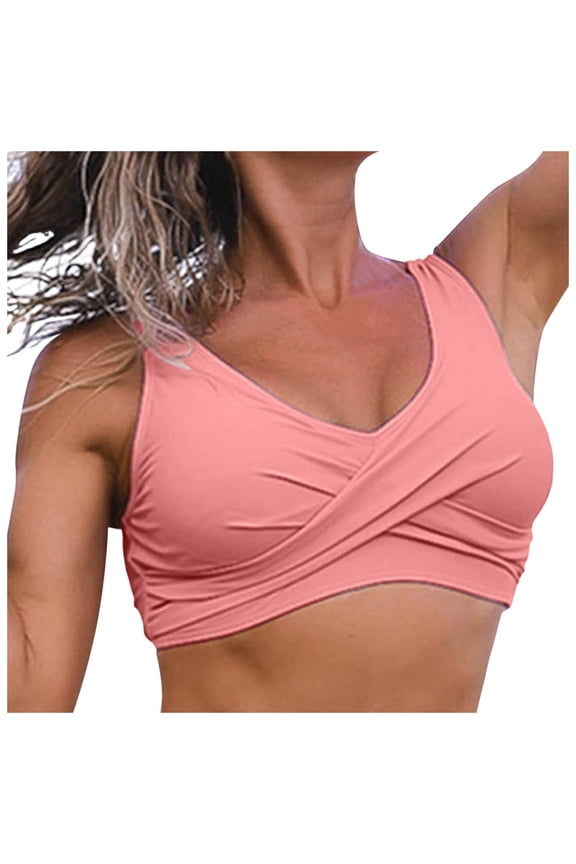 Women's Twist Front Bikini Top V Neck Push Up Padded Swimsuit Top Bathing Suits Pink,S