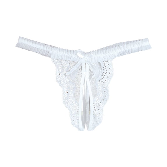 Siilsaa Women's Underwear Open Sexy Underwear Lace Transparent T Pants Thong High Cut Briefs for Women White,L