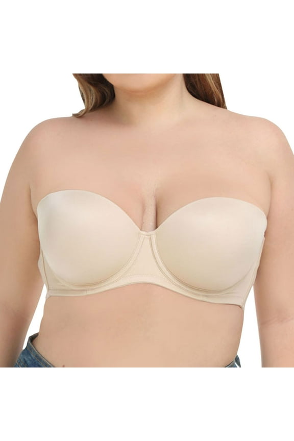 Women's Underwire Contour Multiway Full Coverage Strapless Bra Plus Size White,2XL