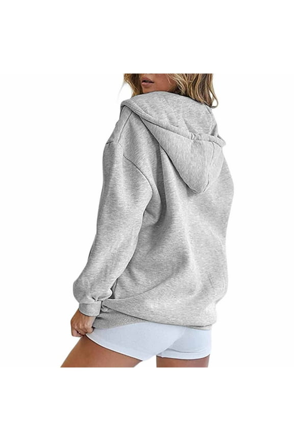 Women's Zip Up Y2K Hoodies Casual Long Sleeve Track Jackets With Pockets Grey,M